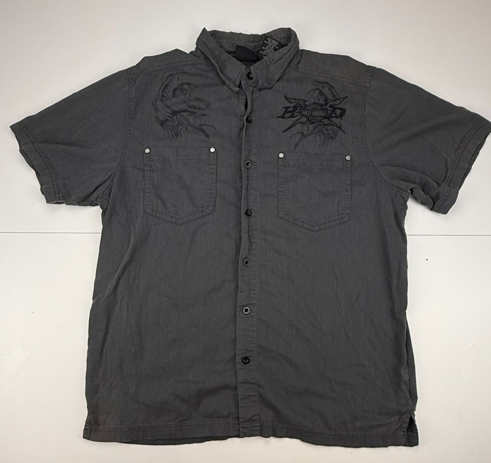 Harley-Davidson Men's XL Gray Short Sleeve Embroidered Button-Up Shirt